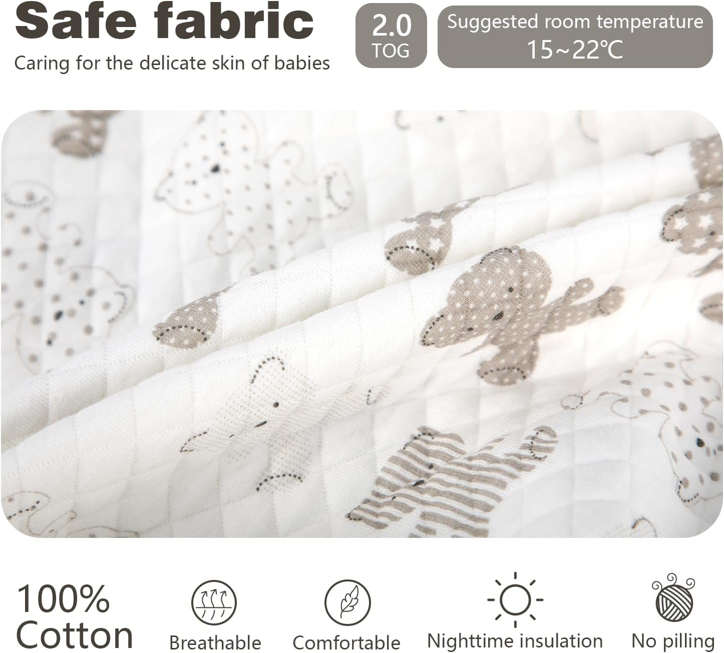 Detalle de MIKAFEN Baby Sleeping Bag with Feet 2.0 Tog – Cotton All-Year with Removable Sleeves and Legs (Bear, 4-5 years)