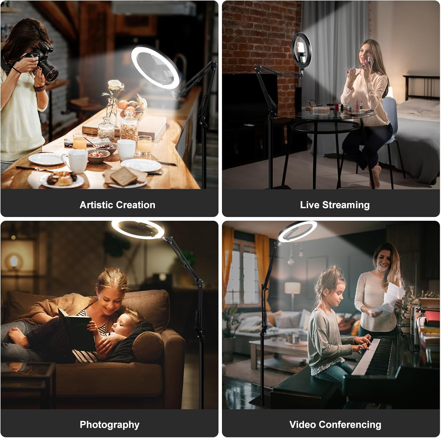 Detalle 2 de Evershop Ring Light with Stand & Phone Holder Overhead — 10.5" LED Halo Light with 360° Rotating Tripod