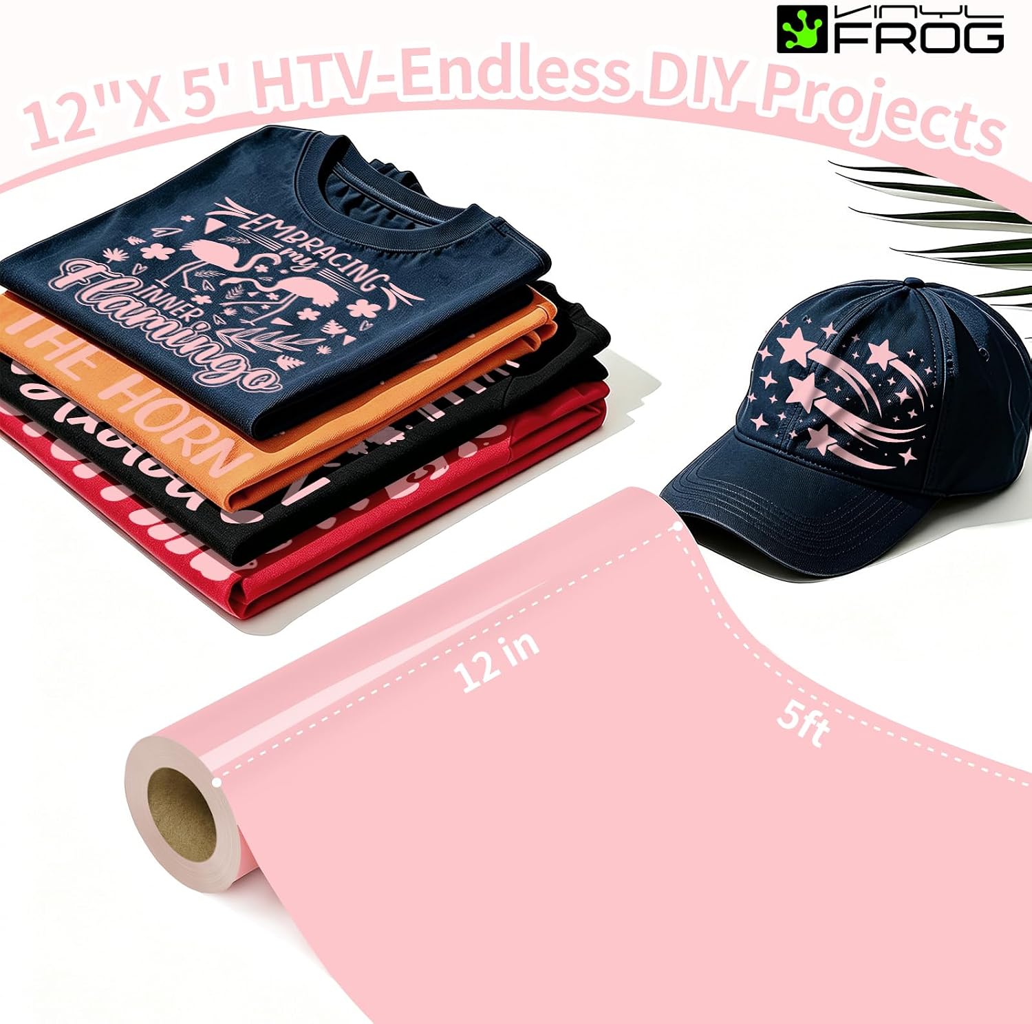 Detalle de VINYL FROG Heat Transfer Vinyl (HTV) Roll – Light Pink 30.5x155cm
