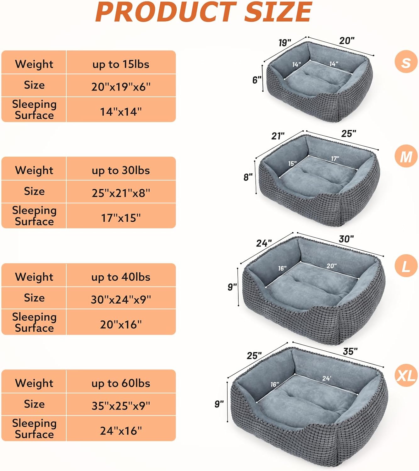 Detalle 2 de MIXJOY Rectangle Dog Bed 25 in, Grey