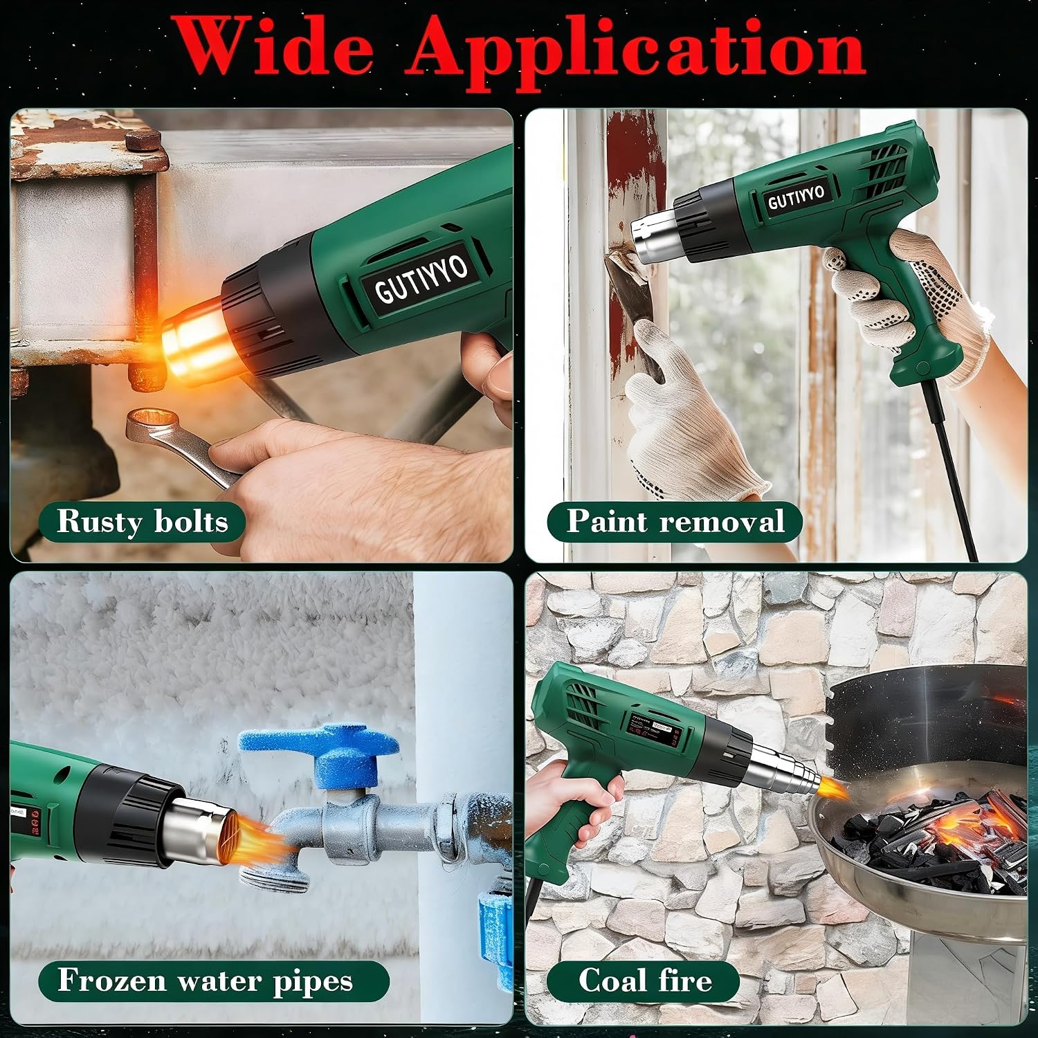 Thumbnail 5 de Heat Gun, Professional Dual-Temperature Hot Air Gun Kit (300℃/500℃) with 4 Nozzles and Overheat Protection