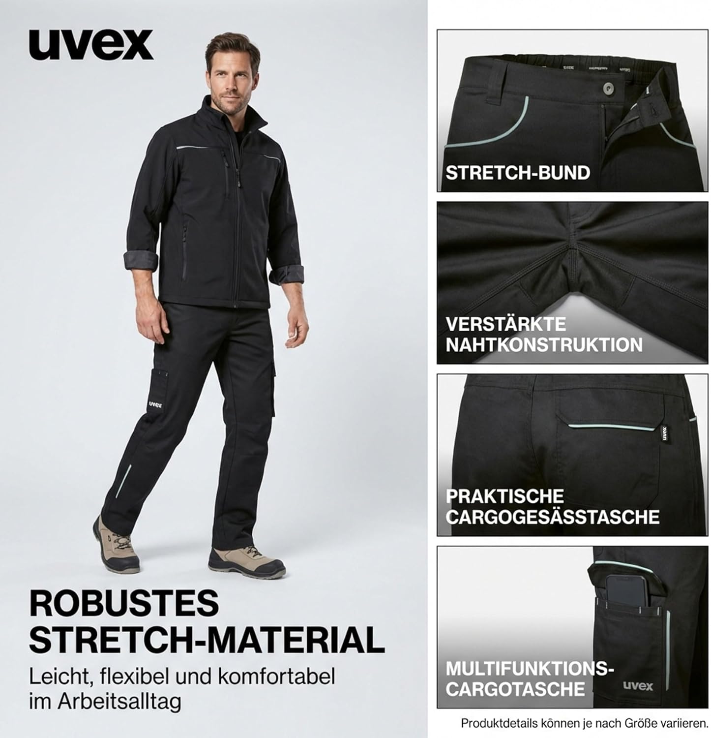 Detalle de Uvex tune-up Light Arbeitshose Herren (2-Wege-Stretch) – leicht, robust & elastisch