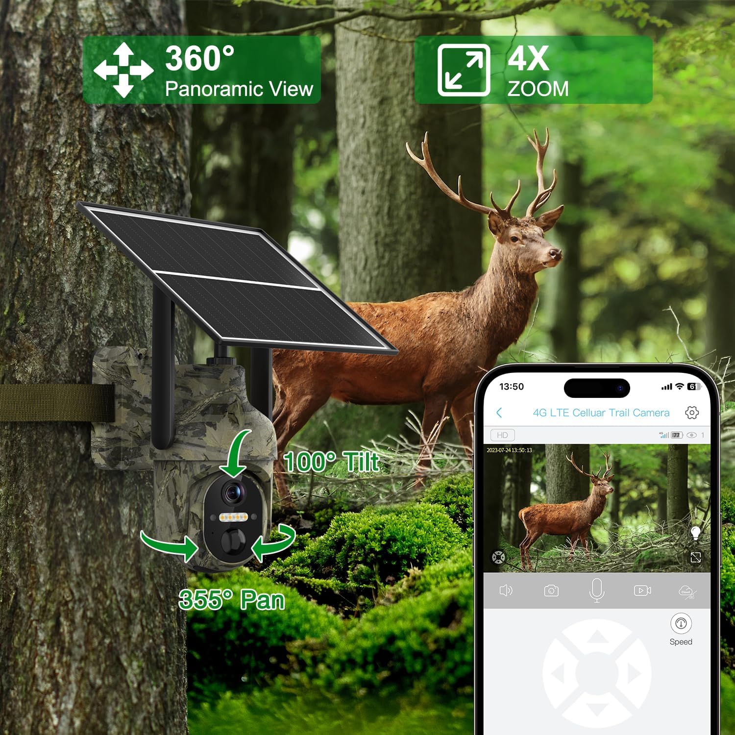 Detalle de Lemnoi Jachtcamera 4G voor buiten met zonnepaneel en 2K-nachtzicht