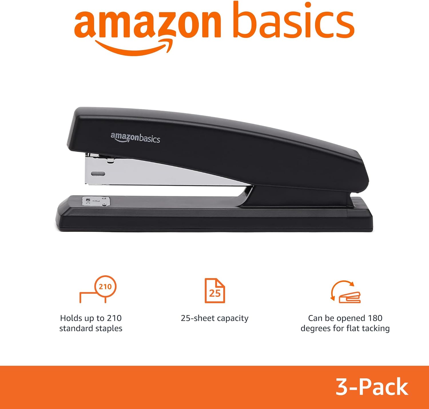 Thumbnail 1 de Amazon Basics Staplers with 1000 Staples, Pack of 3 – 10 Sheet Capacity, Anti-Slip Base, Black