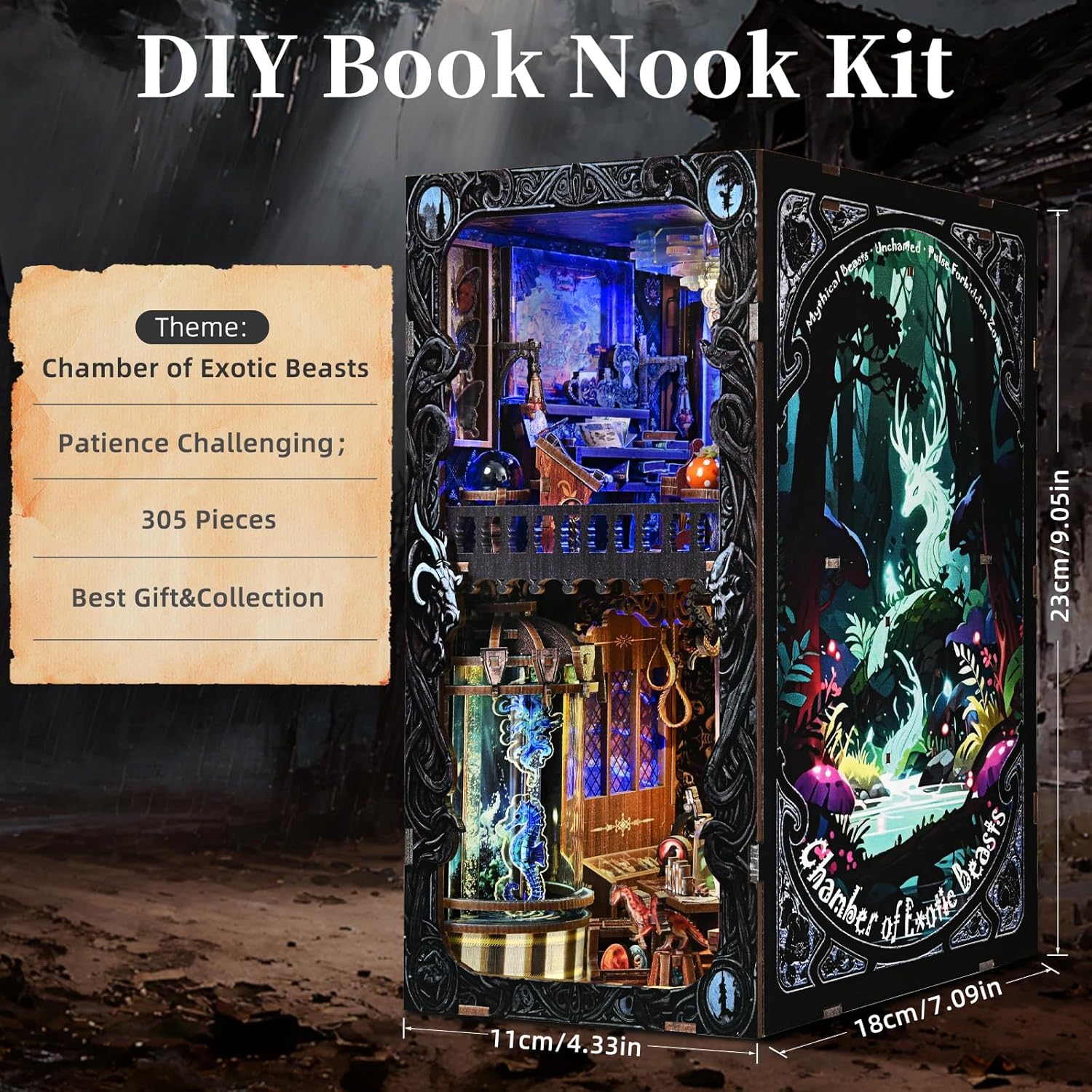 Detalle 2 de ETKVR Book Nook Kit – DIY 3D Holz Puzzle Bookstütze mit LED-Beleuchtung