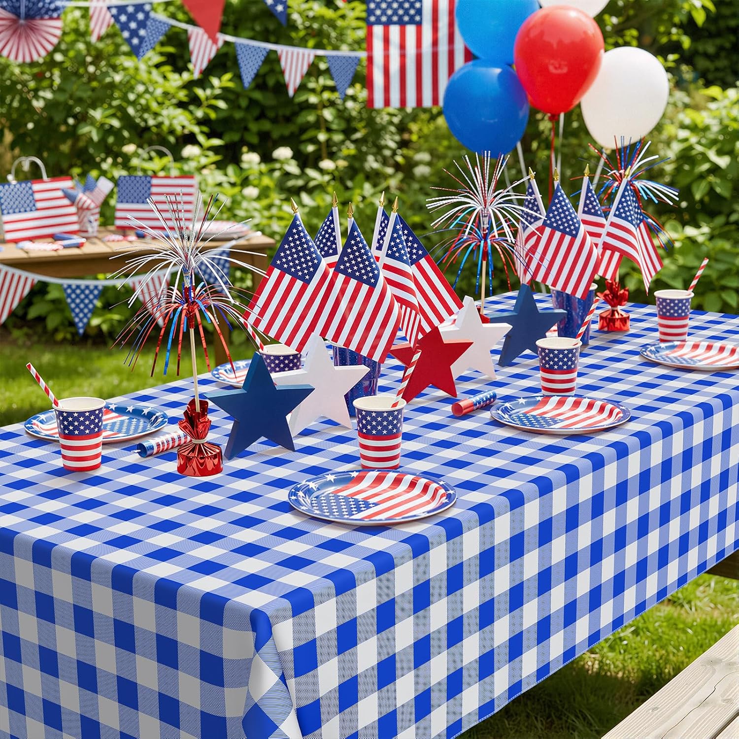 Detalle 2 de smiry Rectangle Waterproof Vinyl Table Cloth with Flannel Backing (Blue & White, 60"x102")