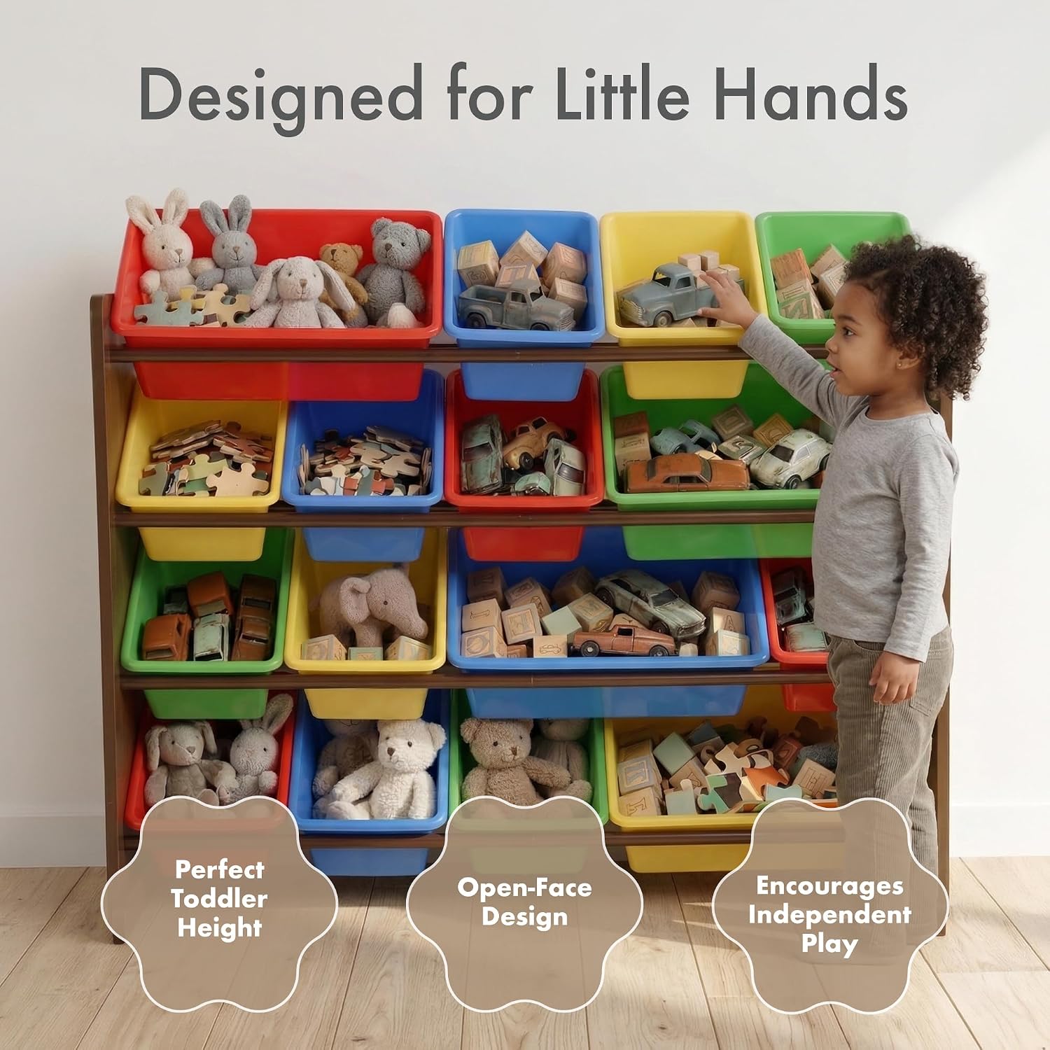 Detalle de Humble Crew WO420 Kids’ Toy Organizer, 16 Removable Bins, 4-Tier Shelf