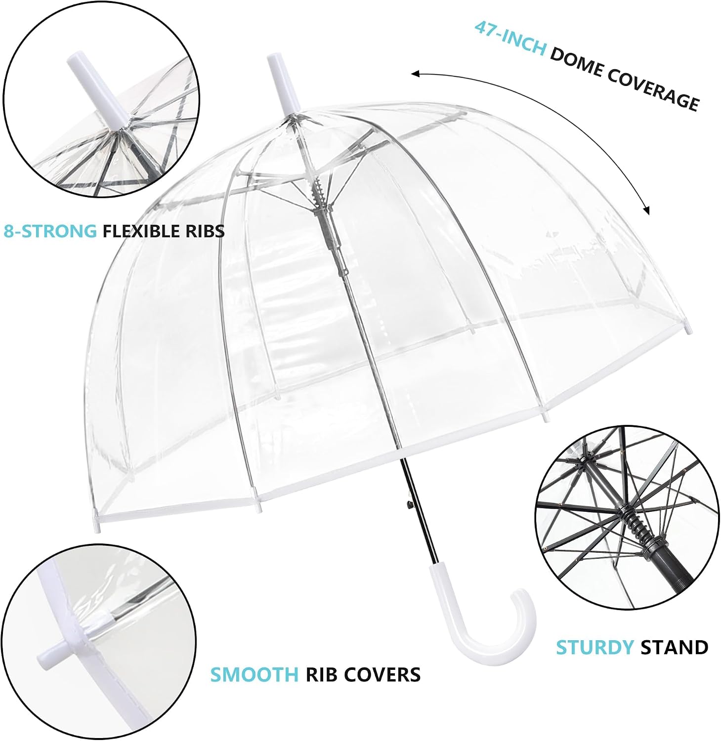 Thumbnail 1 de Clear Bubble Umbrella with Automatic Open – Large Transparent Canopy for Weddings and Outdoor Events