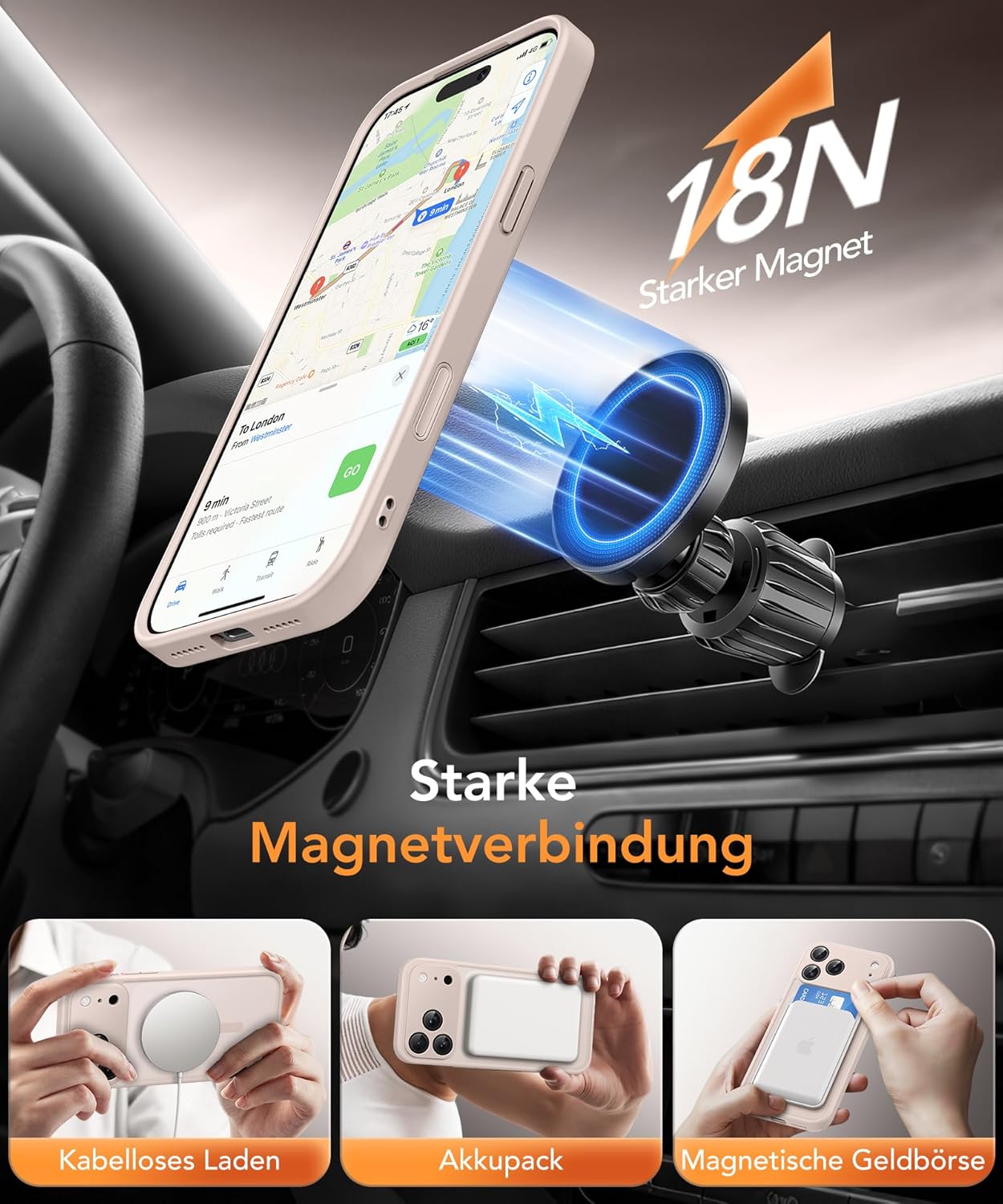 Thumbnail 2 de GOLBINBOX Magnetische Hülle für iPhone 17 Pro mit Sichtschutz (MagSafe, stoßfest, matt transparent) – Roségold