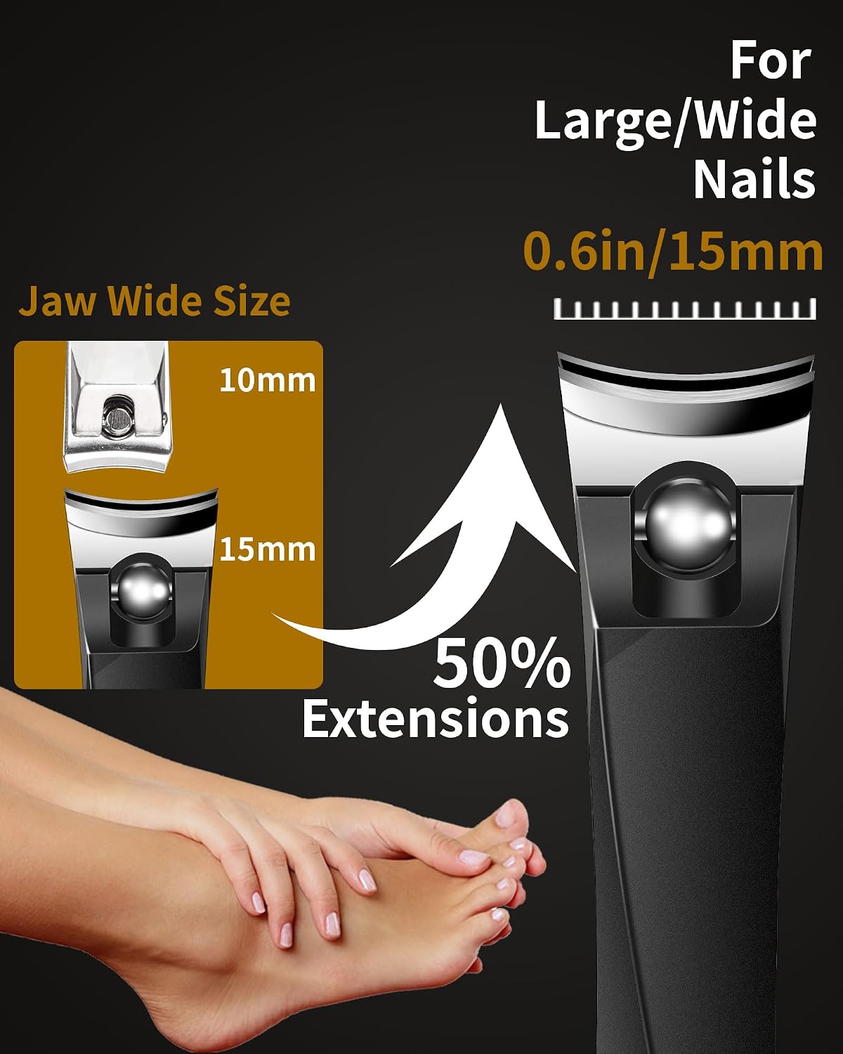 Thumbnail 1 de EBEWANLI Large Nail Clippers: 15mm Ultra Wide Jaw with Built‑in Nail File