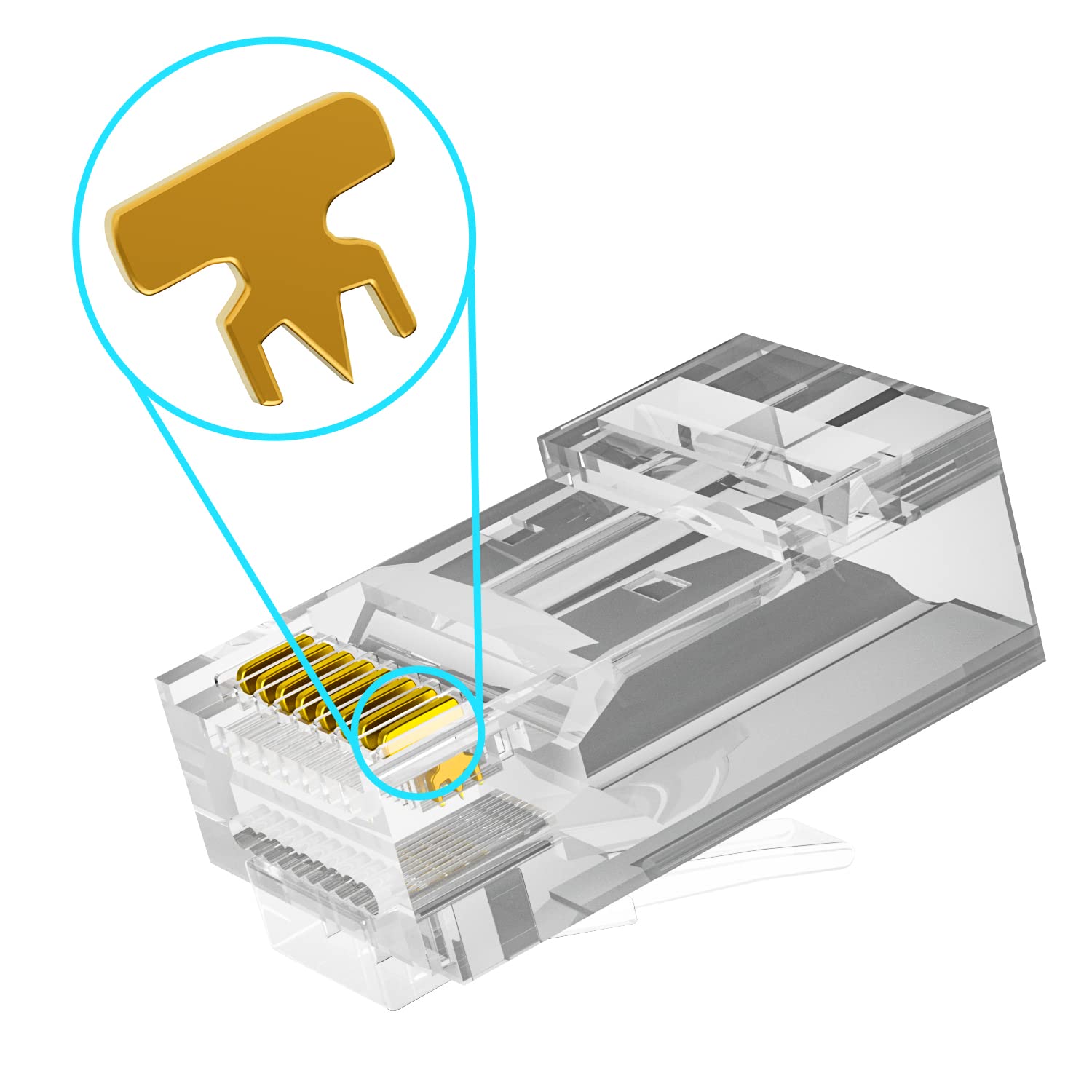 Detalle de iwillink 100-Pack RJ45 Cat6 Pass Through Connectors (Gold Plated)