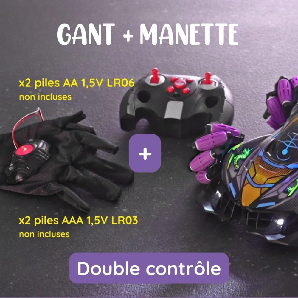 Detalle de Racing Speedy : Voiture télécommandée de course avec gant de contrôle et manette – Rotation 360°, LED et fumée