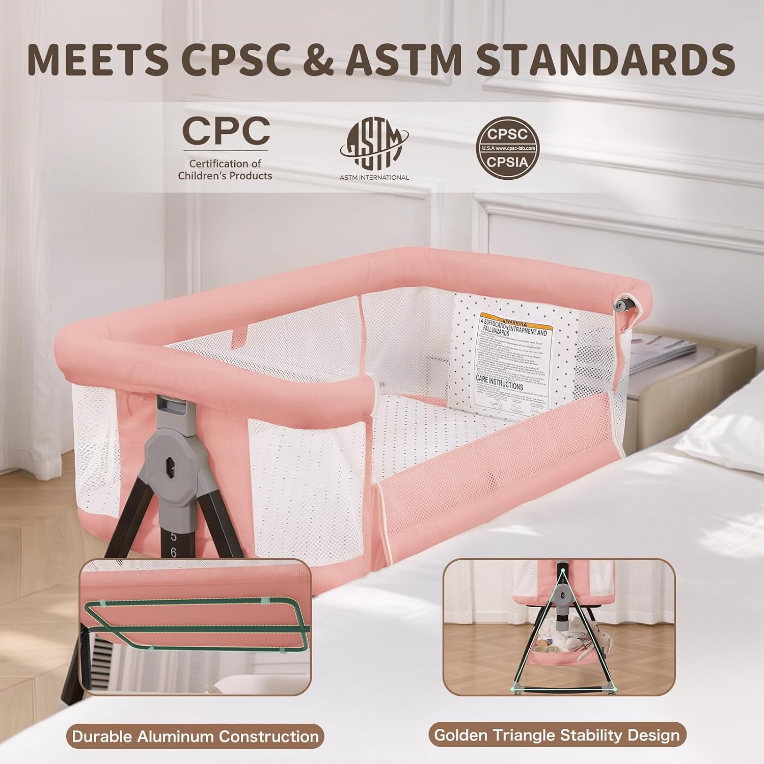 Detalle de Mudite BB-858 3-in-1 Bedside Bassinet with 6 Height Settings