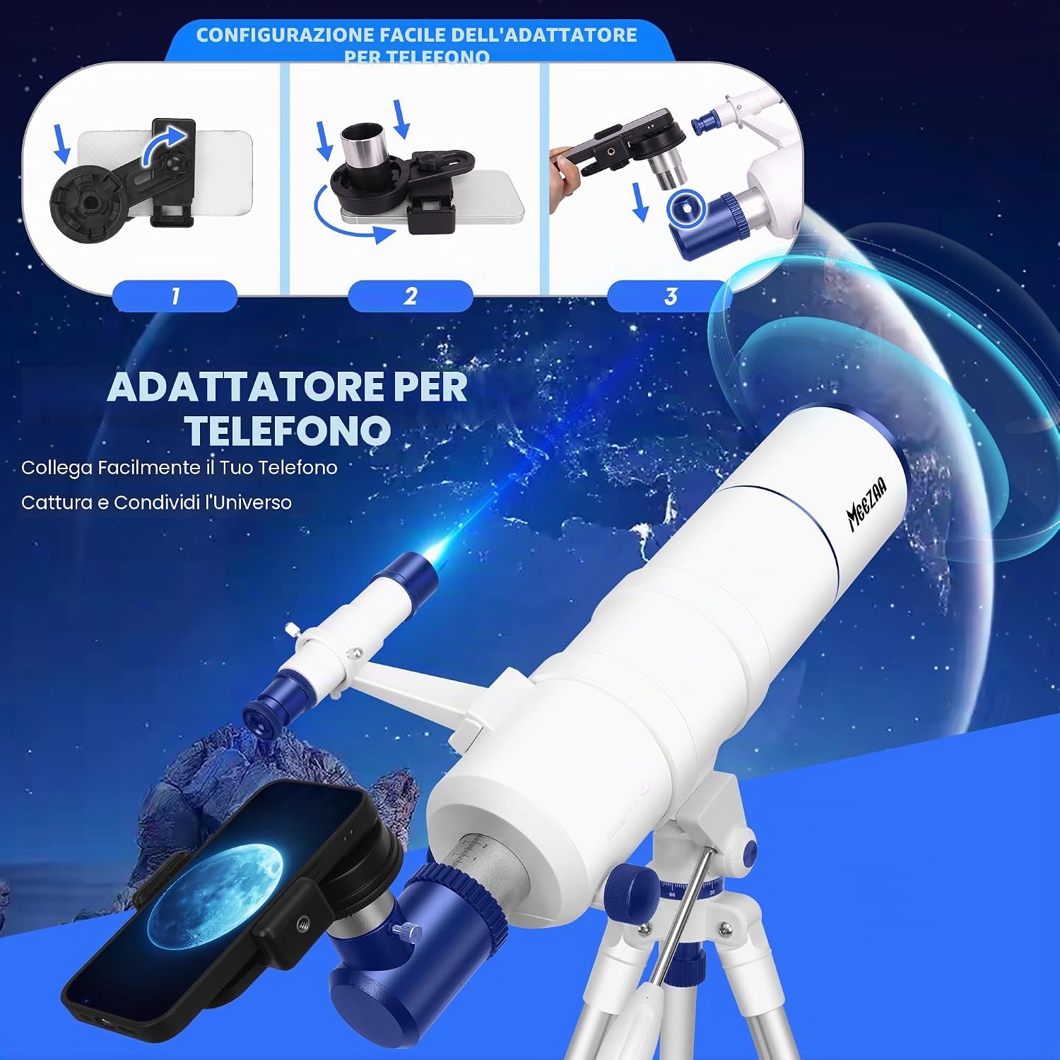 Detalle de MEEZAA Telescopio 90mm/550mm: kit completo per principianti e famiglie