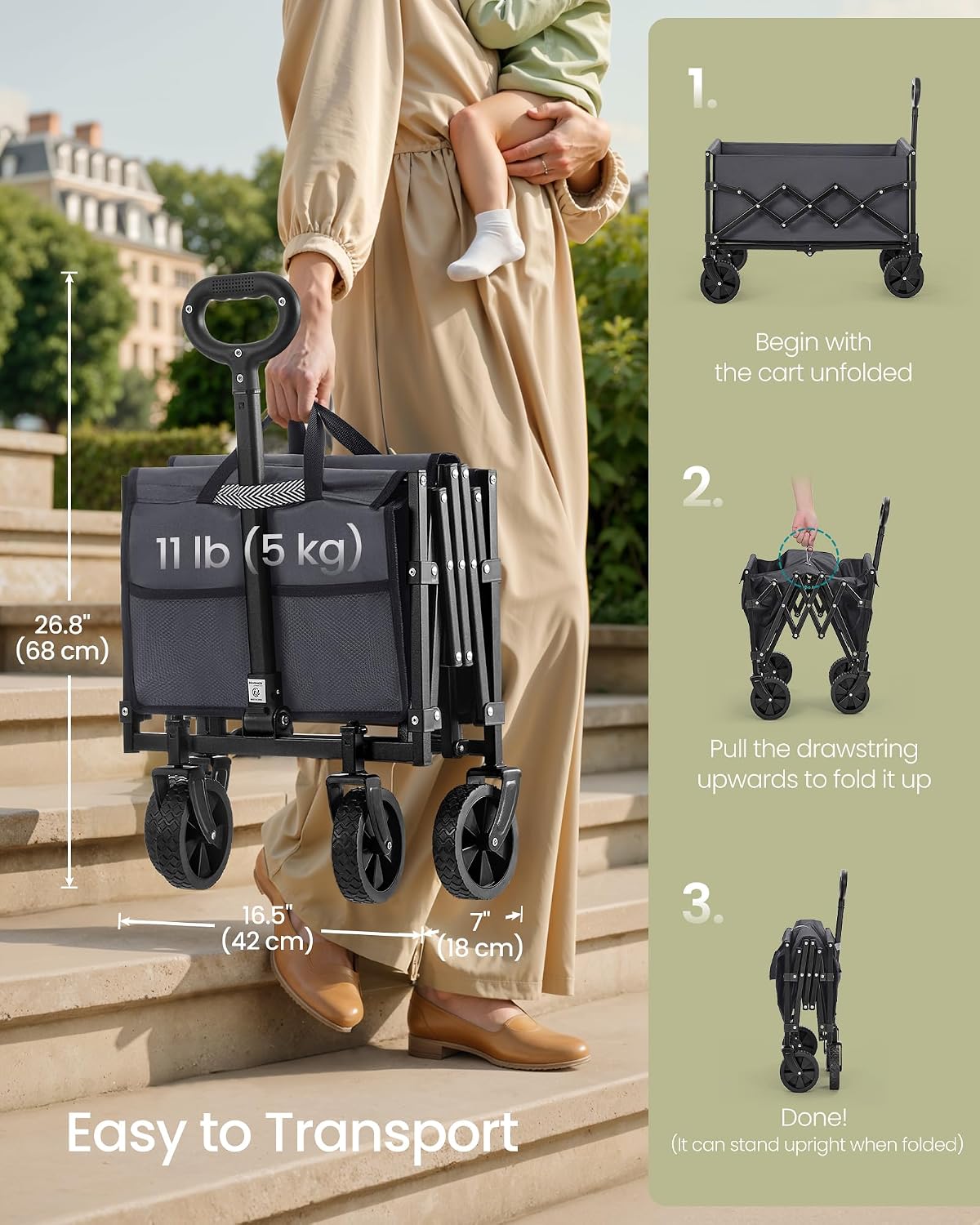Thumbnail 3 de SONGMICS GFW909G01 Sandy Collection Folding Trolley, 90 L, Steel Frame