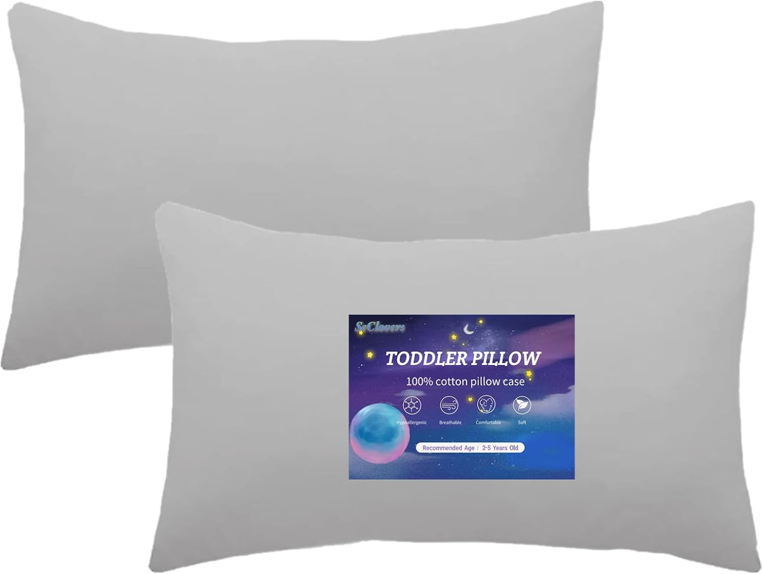 Detalle de SeClovers Toddler Pillowcases, 2-Pack, 13 x 18-Inch Cotton, Grey