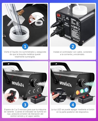 Detalle de MOSFiATA Maquina de Humo Pequeña 500W con 3 LEDs RGB Integrados – Efectos para Fiestas y Escenarios