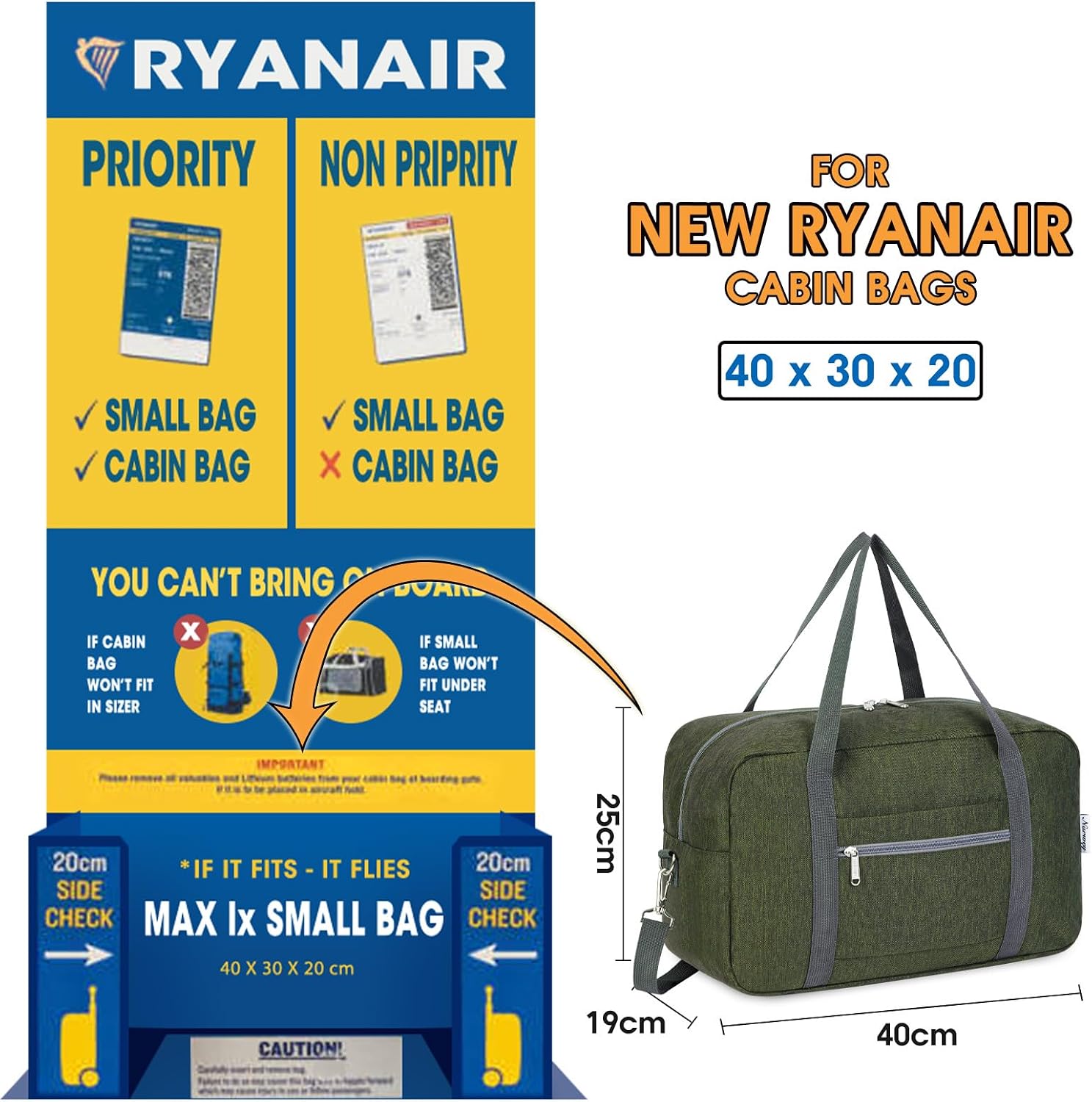 Detalle de Narwey 20L Ryanair Handgepäck 40×30×20 cm faltbare Sporttasche als Weekender