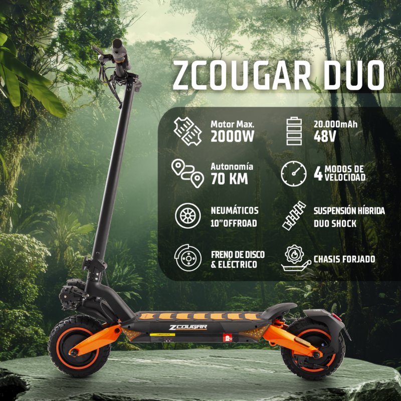 Detalle 2 de Patinete eléctrico ZWheel ZCougar DUO: doble motor, 70 km de autonomía y suspensión DUO SHOCK
