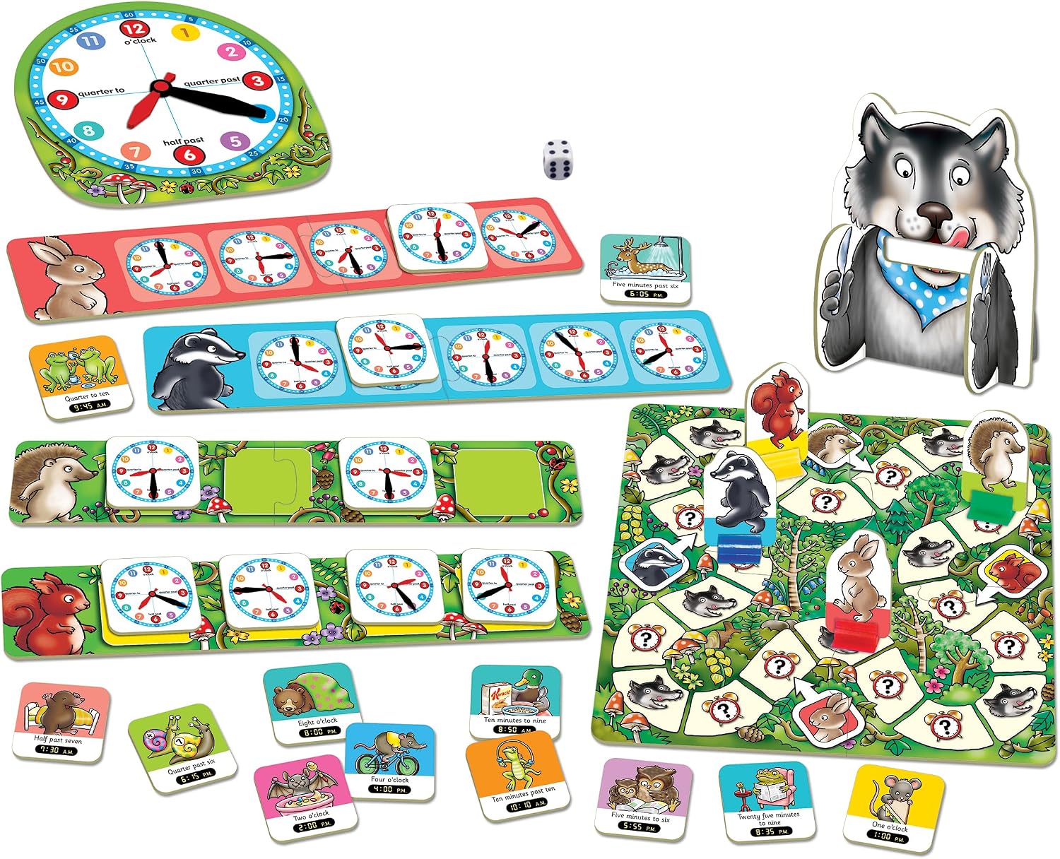 Detalle de Orchard Toys What's The Time, Mr Wolf? educatief bordspel met beweegbare klok