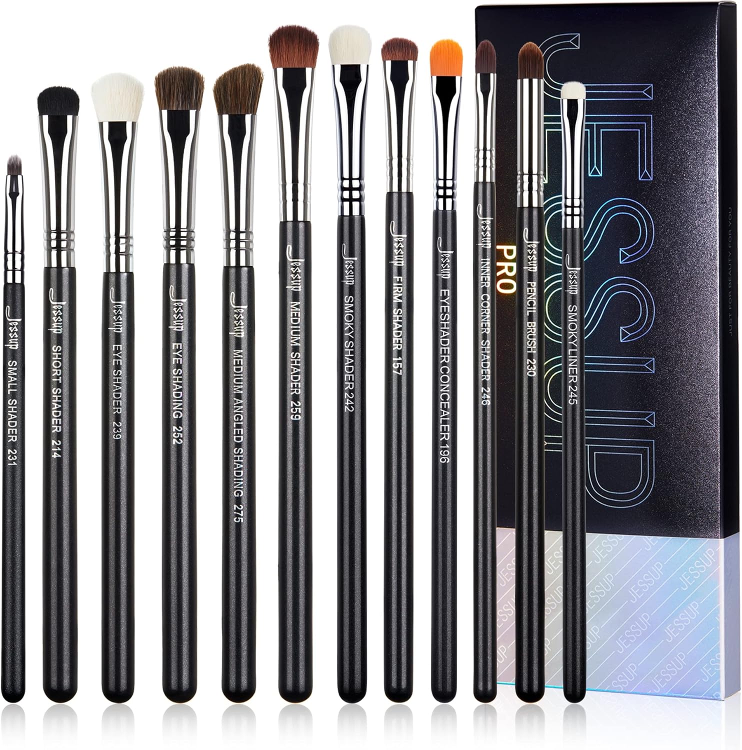 Detalle de Jessup – Set de 12 pinceaux pour maquillage des yeux (fard à paupières), noir T339