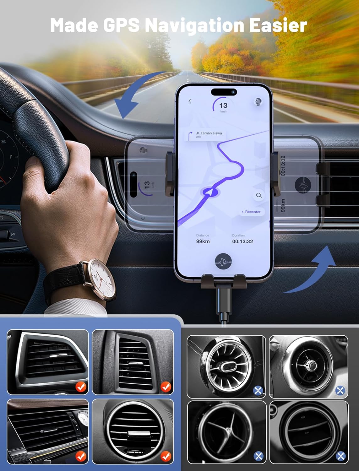Thumbnail 2 de MOKPR Wireless Car Charger, 15W Auto-Clamping Mount with Air Vent Clip