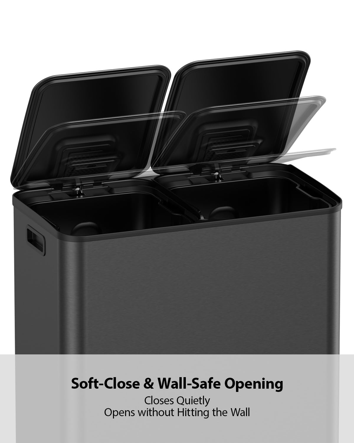 Thumbnail 4 de Lovewind Dual-Compartment Trash Can, 22-Gallon Stainless Steel, Quiet-Close, Black