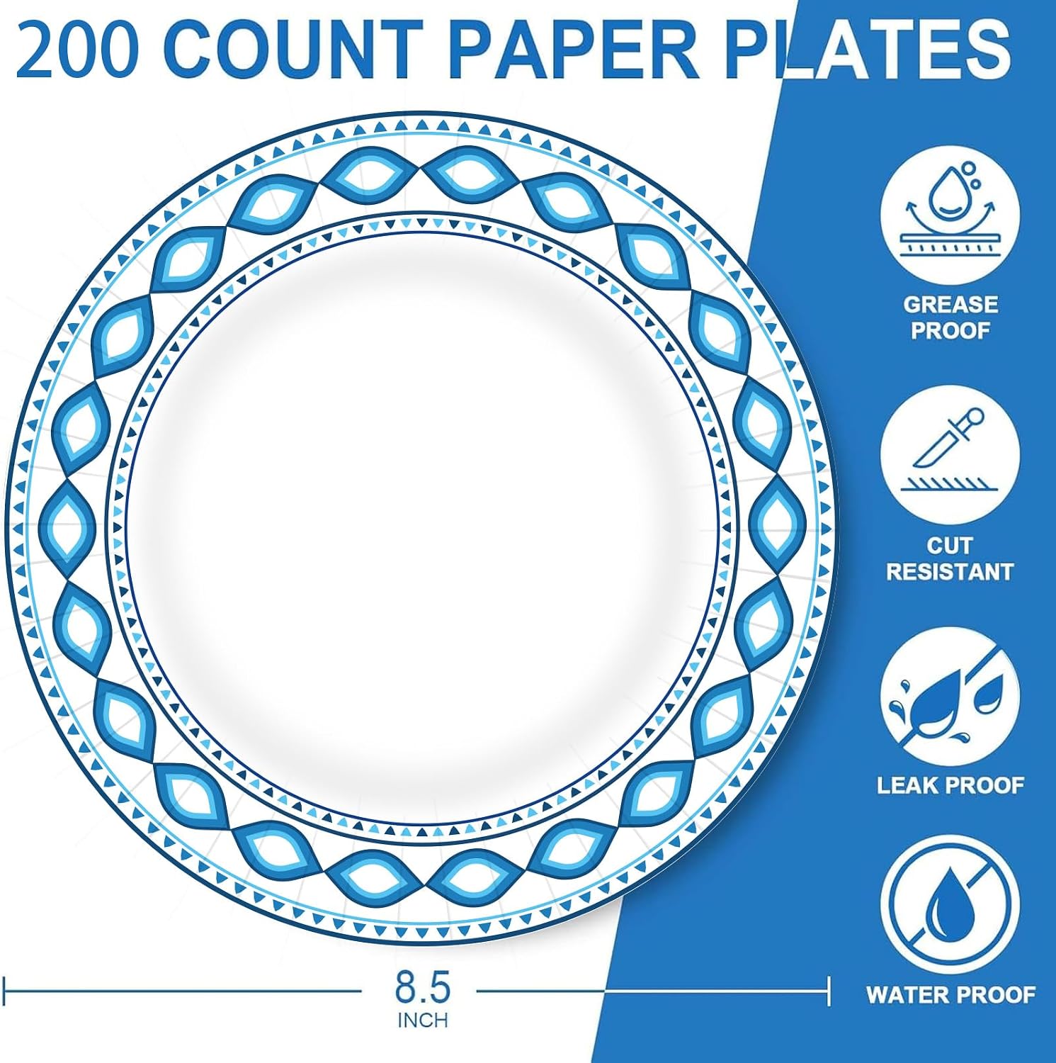 Detalle de Clawsoff 200 Pack 8.5 Inch Disposable Plates with Cut & Soak Proof Heavy Duty Coating