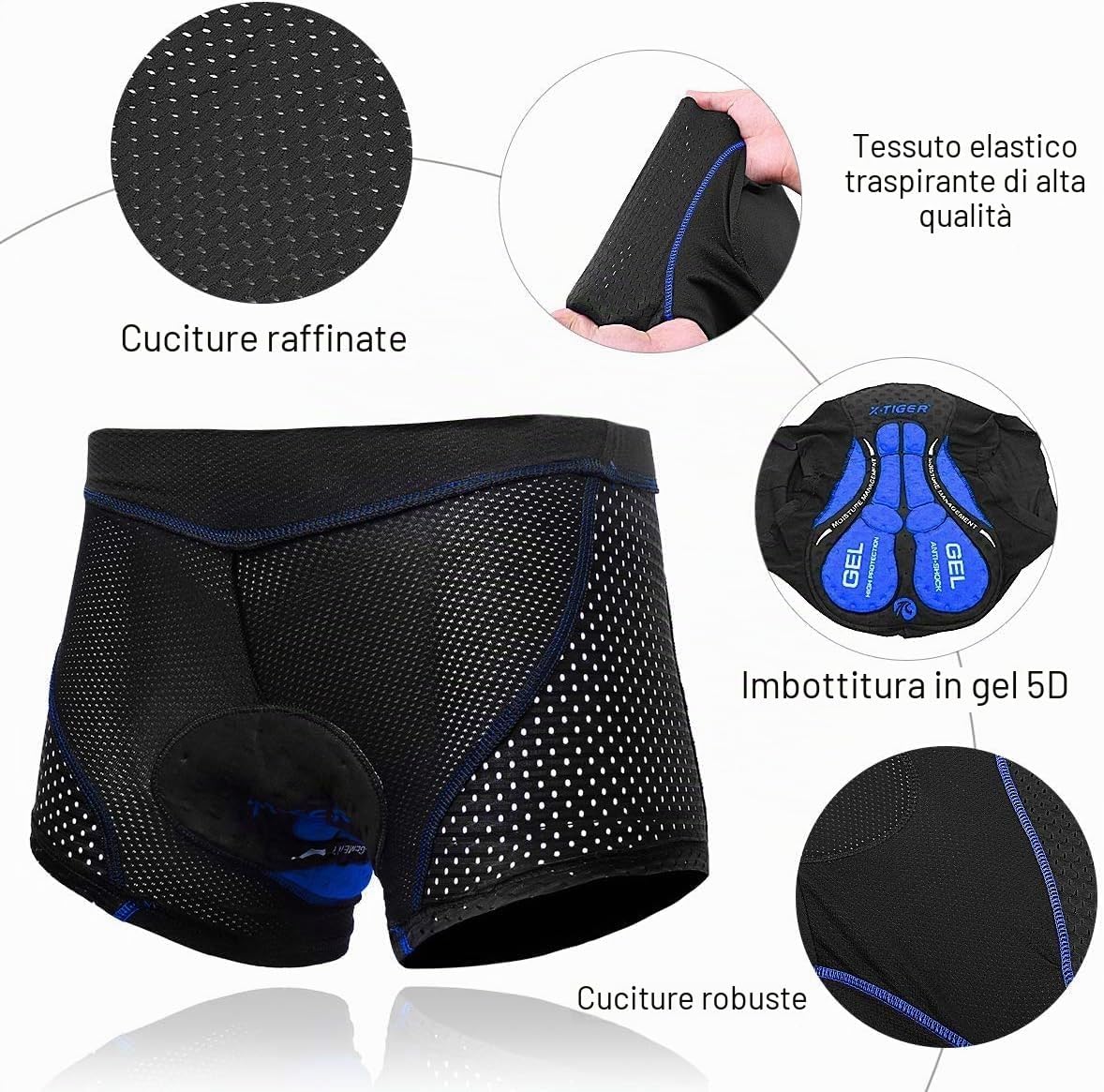 Detalle 2 de X-TIGER Boxer da ciclismo da uomo con imbottitura 5D e gel, traspirante