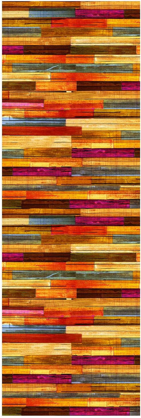 Detalle de WTHYGB Teppichläufer für Flur & Küche, rutschfest, waschbar – 60 x 180 cm (Rot mit Holzmaserung)
