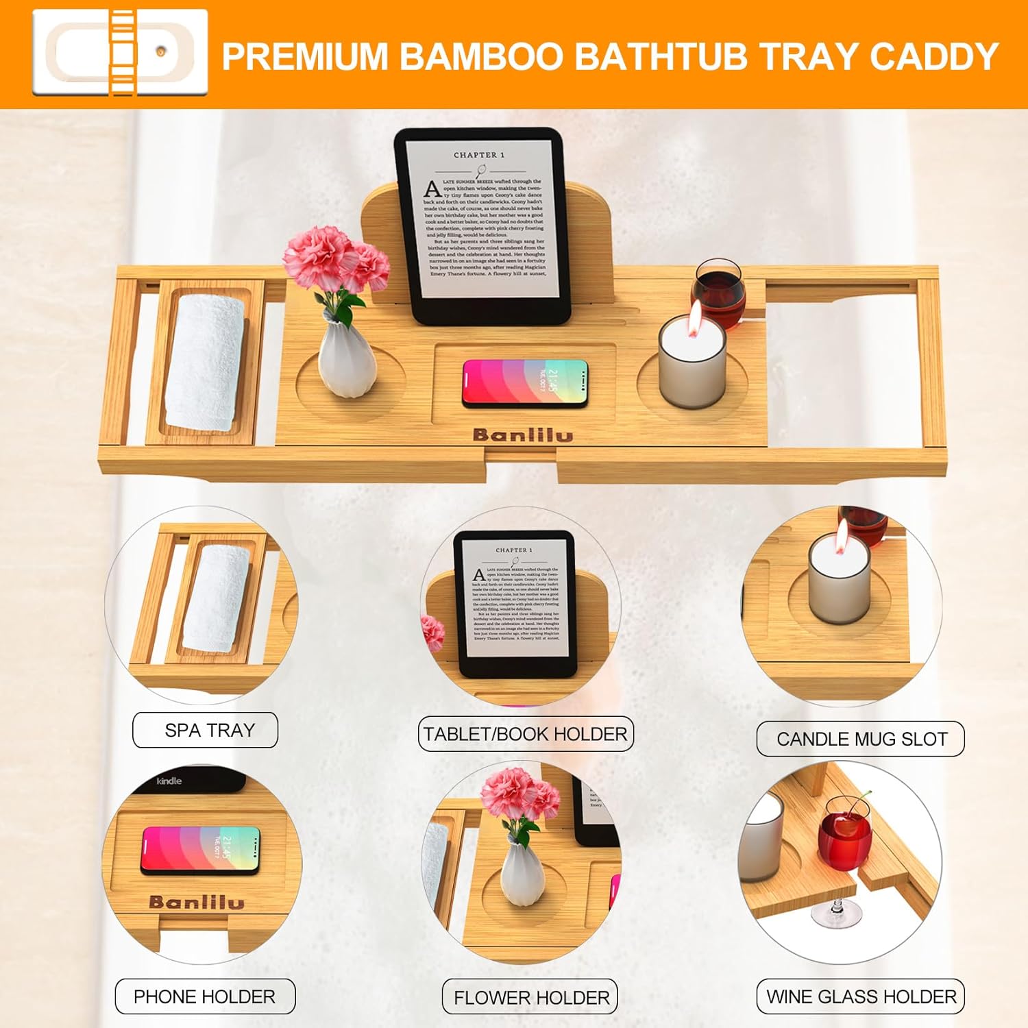 Thumbnail 1 de Premium Bamboo Bathtub Tray 27.5–35.4 in