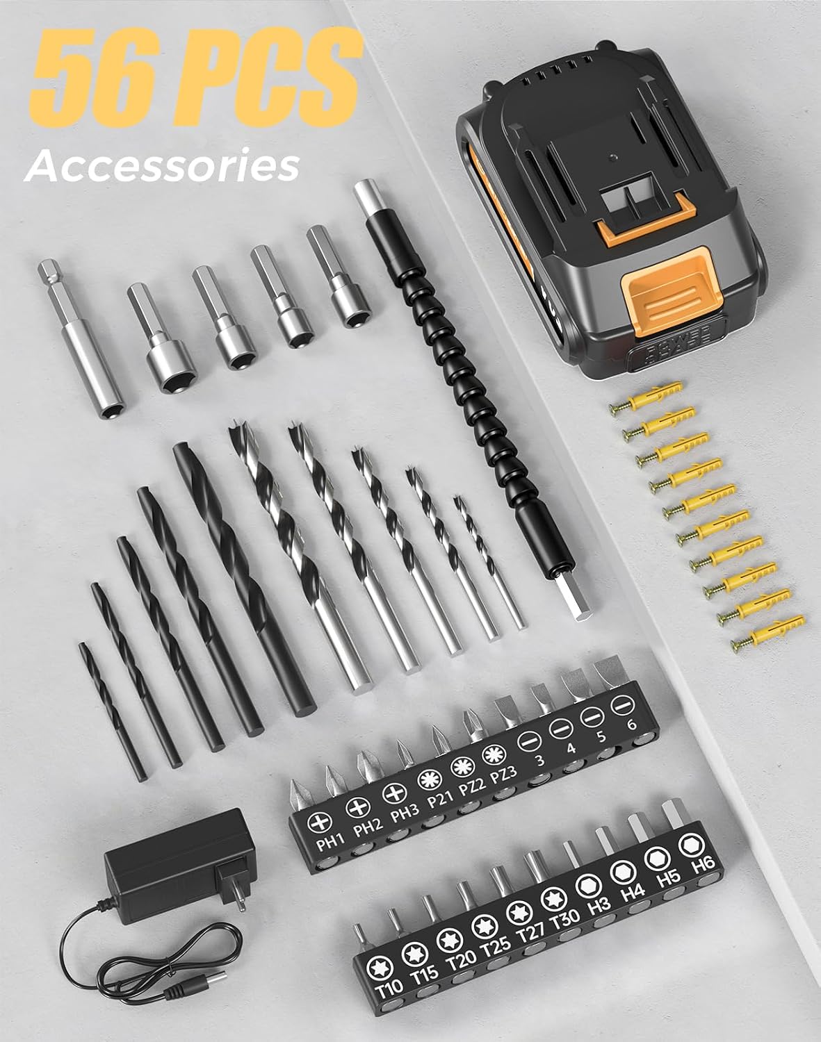 Thumbnail 6 de VIWKO BH0221S accuboormachine 20 V, 42 Nm en 56-delige accessoireset