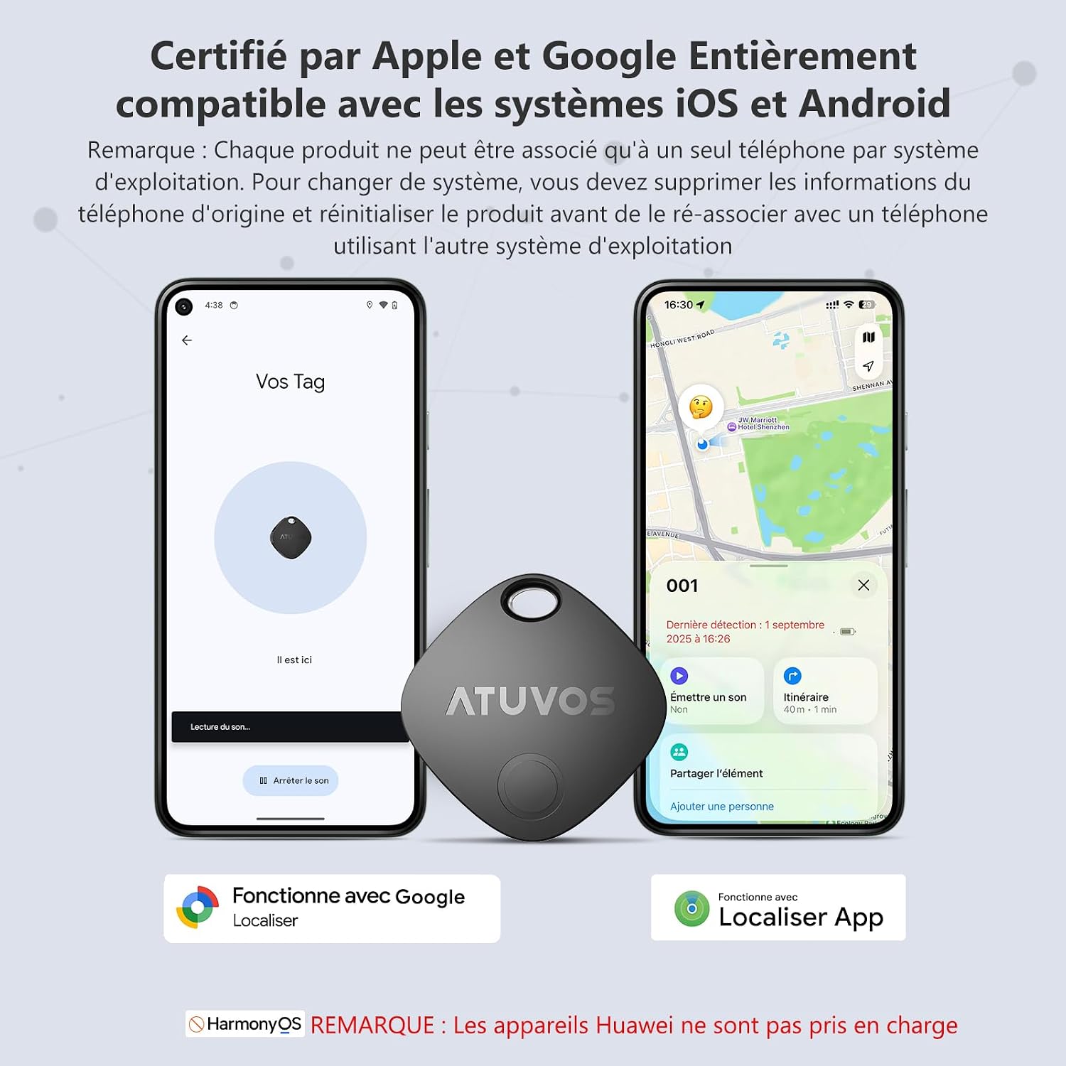 Thumbnail 1 de ATUVOS Smart Tag 4‑pack : traceur Bluetooth double écosystème pour clés, portefeuilles et bagages