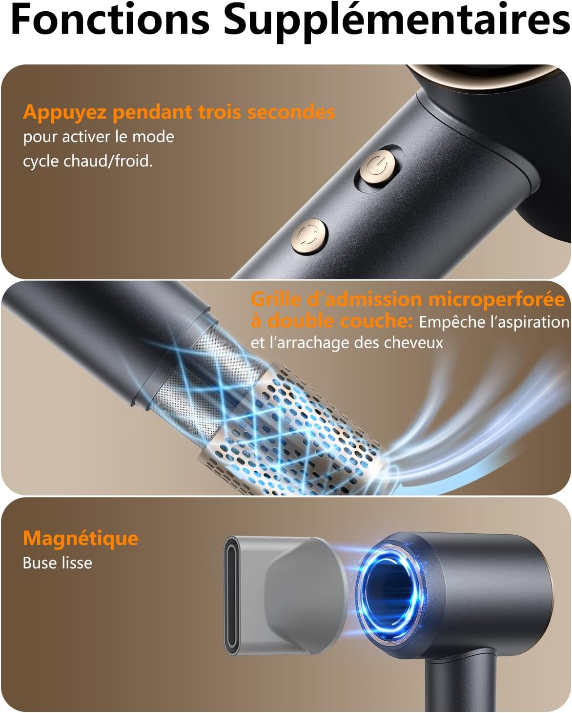 Thumbnail 3 de Aidisy Sèche-cheveux de voyage puissant 110 000 tr/min, 1 concentrateur et 6 vitesses