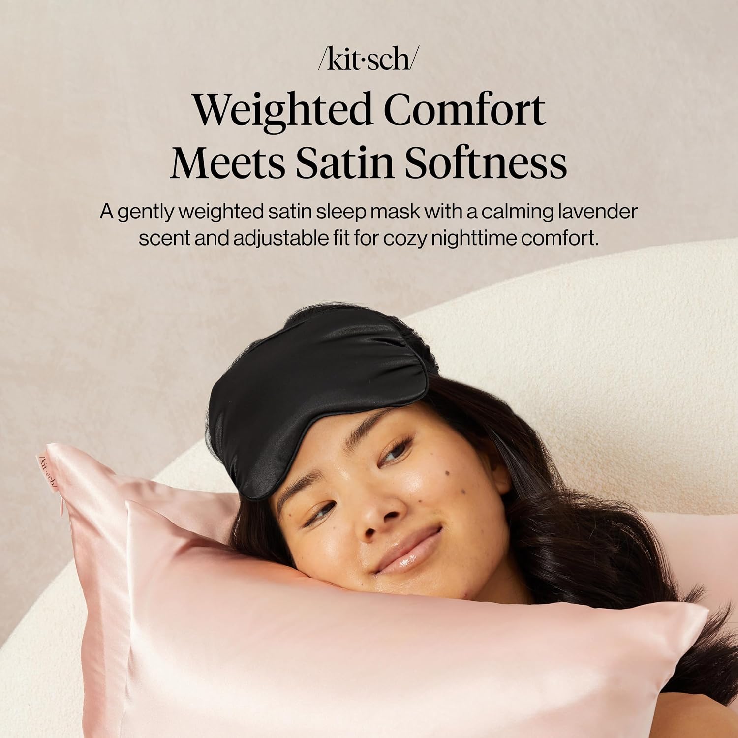 Detalle de Kitsch LU-CJ9M-NK01 Weighted Satin Sleep Mask, Lavender-Scented, Black