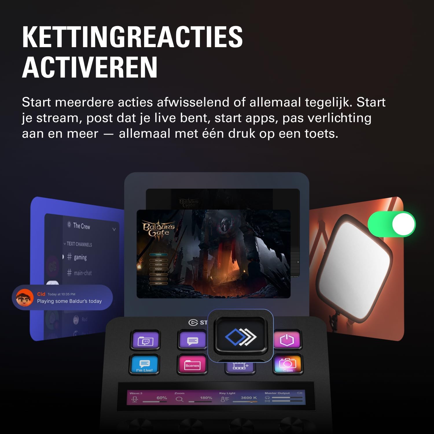 Thumbnail 5 de Elgato Stream Deck + studiocontroller en audiomixer met LCD-toetsen en draaiknoppen