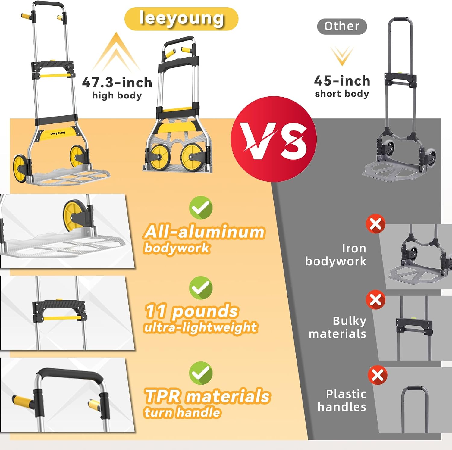 Detalle 2 de Leeyoung Folding Hand Truck, 309 lb Capacity