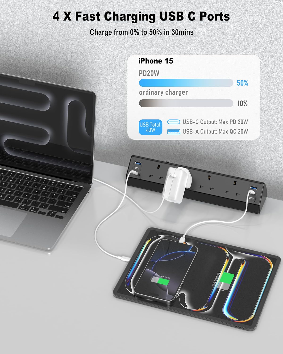 Thumbnail 1 de Desk Clamp Power Socket USB-C Slots: 40W Fast Charging Station for 10 Devices