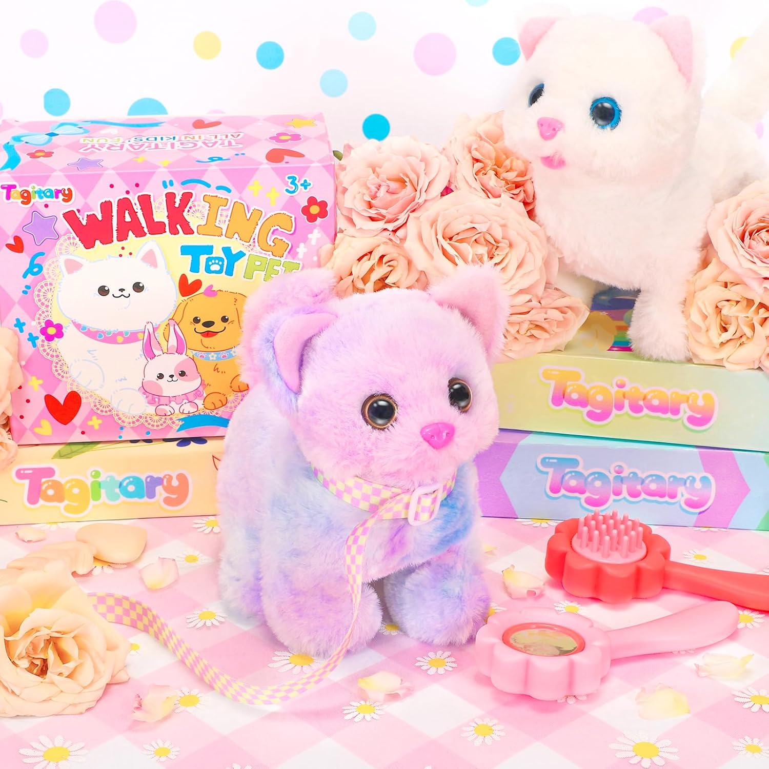 Thumbnail 2 de Tagitary Plush Interactive Electronic Cat Toy for Kids (moves, meows, wags tail) with leash