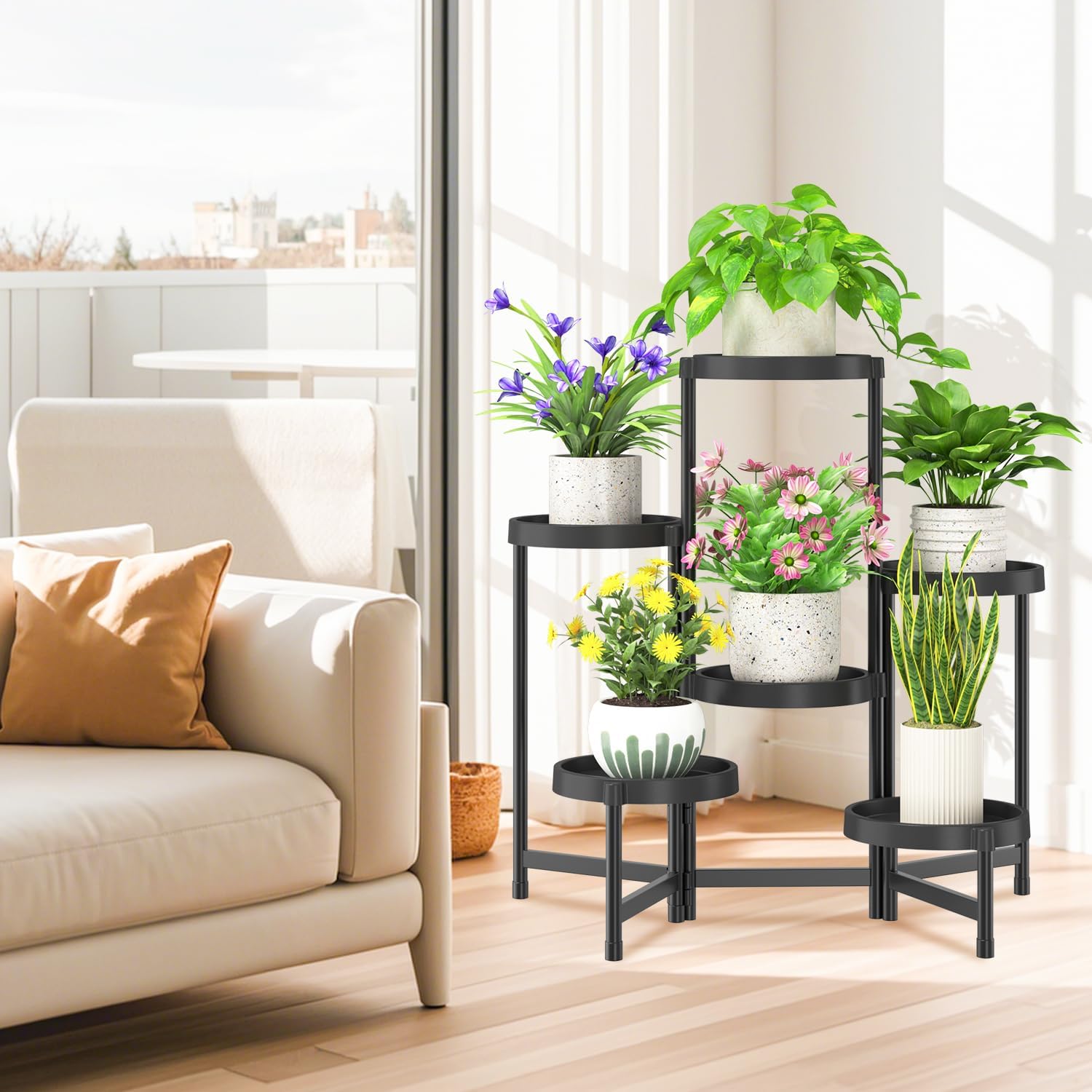 Thumbnail 6 de iDavosic.ly 6-Tier Folding Plant Stand with Waterproof Plastic Trays, Black