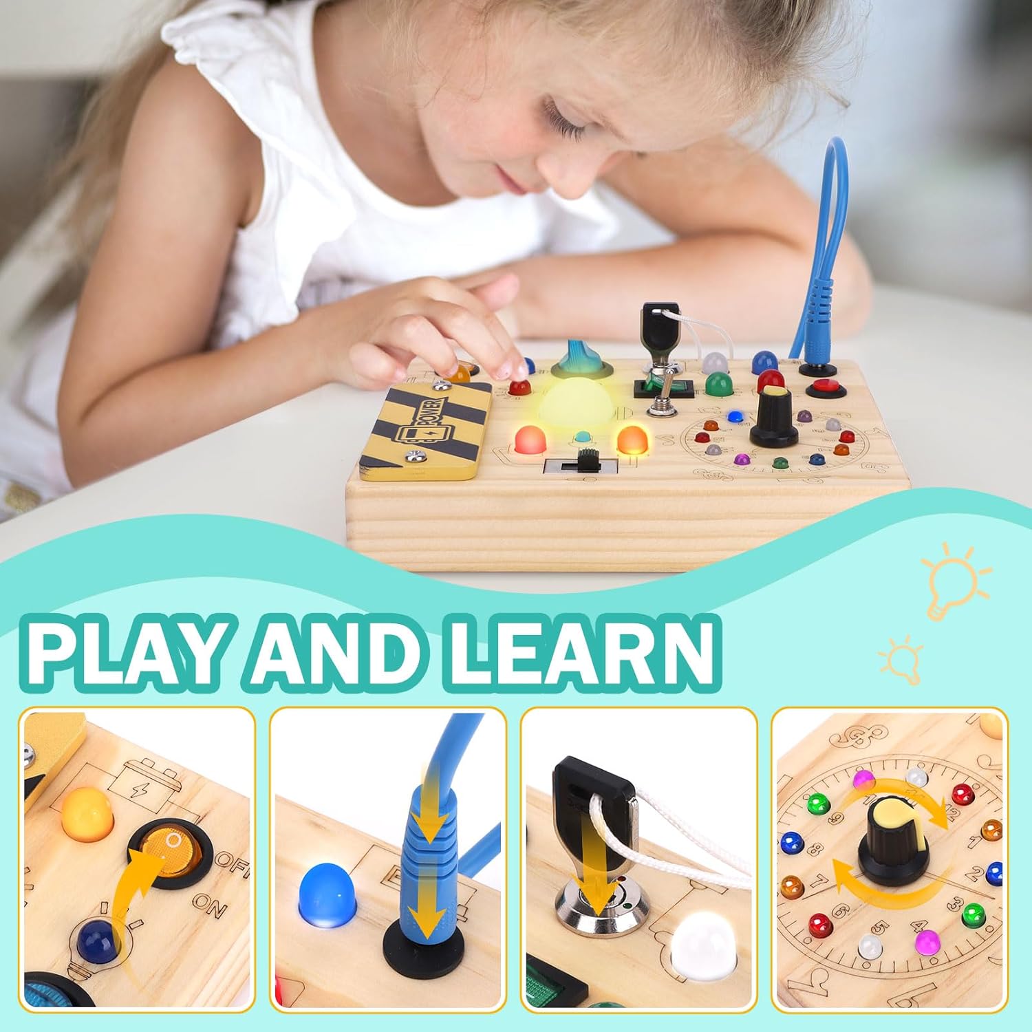 Thumbnail 2 de Montessori Busy Board Wooden Activity Board with 10 Switches 23 LEDs