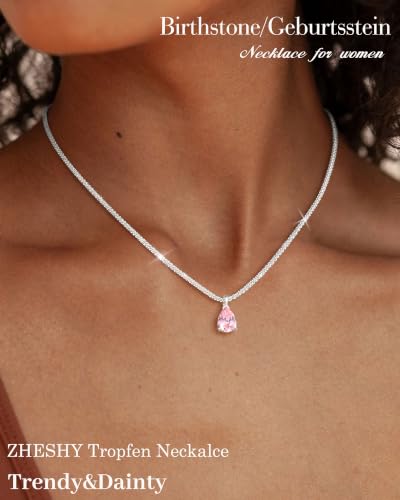 Thumbnail 1 de ZHESHY Collier femme avec pendentif goutte, pierre de naissance et plaqué or 18 carats