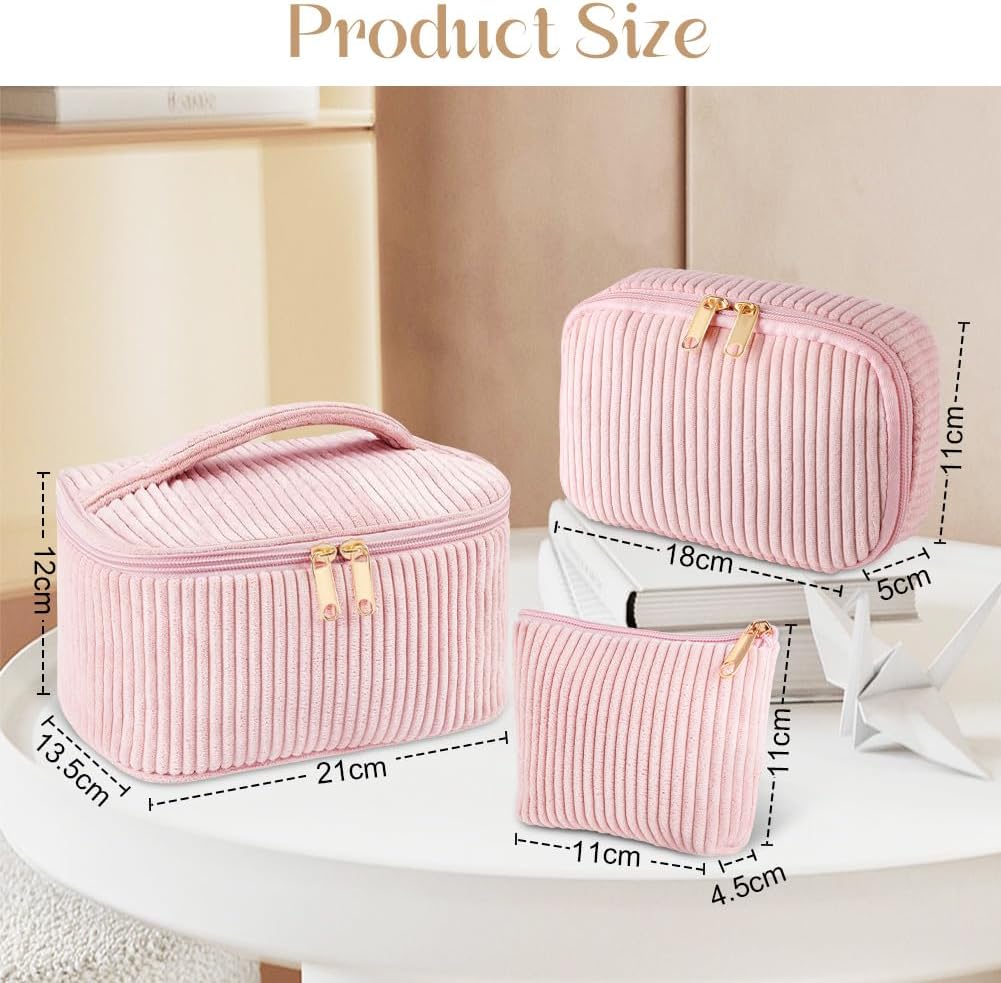 Thumbnail 1 de Aucuu Trousses de Maquillage – Lot de 3 Trousse en Velours Côteleté, idéal voyage et usage quotidien