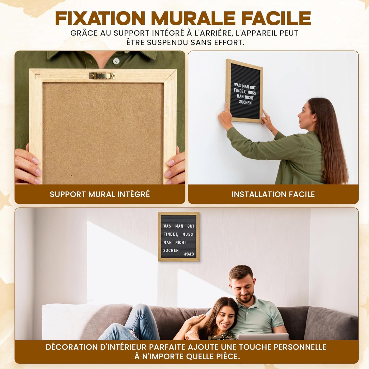 Detalle de Tableau à Lettre Memoboard en bois de 27 cm – design rétro et pratique