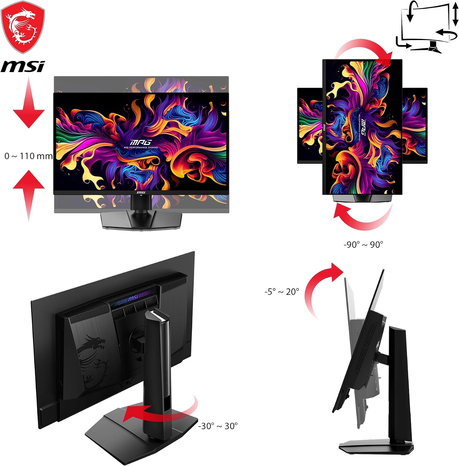 Detalle de MSI MPG 271QRX QD-OLED 26,5" WQHD (360 Hz) écran gaming avec KVM et USB-C 90 W