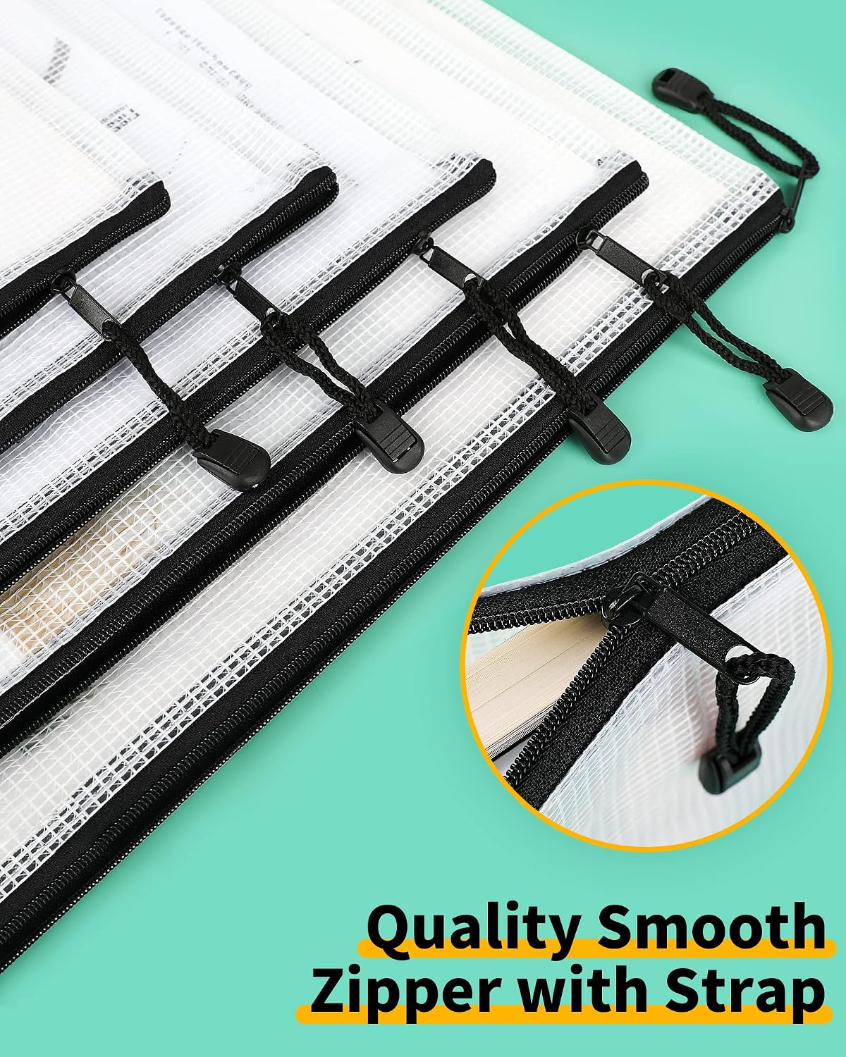 Detalle 2 de Smarpau A5 Plastic Wallets Folders with Zips (24-pack) – A5 zip lock document pouches in black