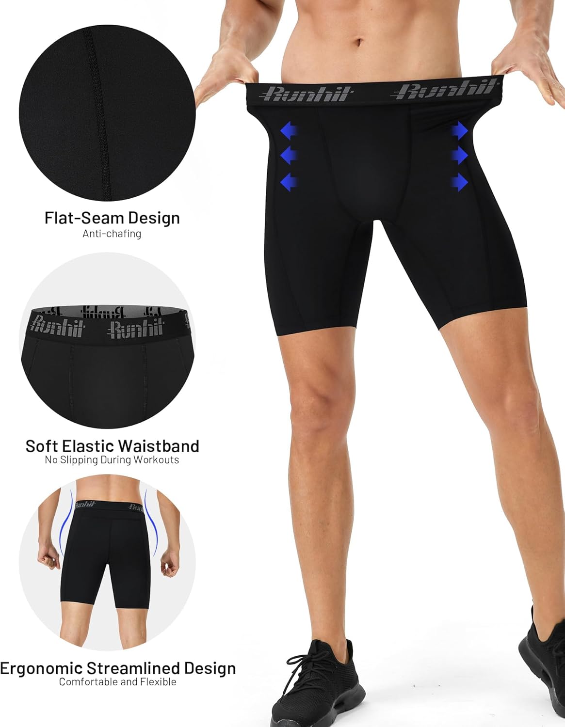 Thumbnail 3 de Runhit 1 or 2 Pack Compression Shorts for Men – Moisture-Wicking Base Layer