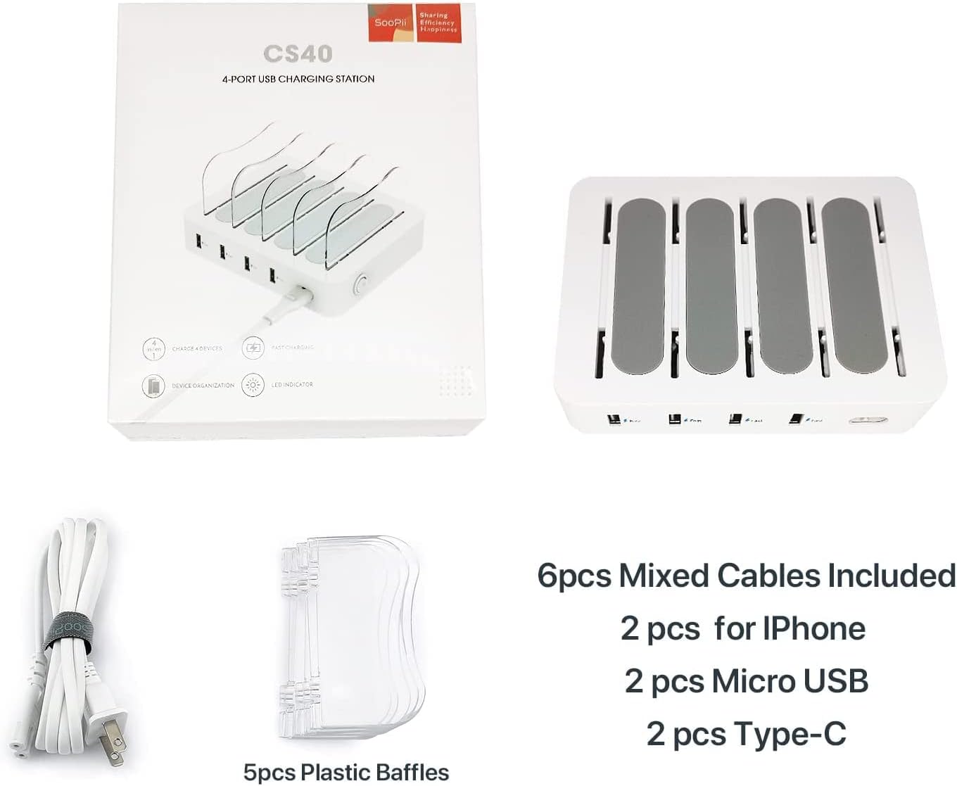 Thumbnail 5 de SOOPII 4-Port Charging Station with 4 Cables for Phones, Tablets & More (compact travel-ready charger)