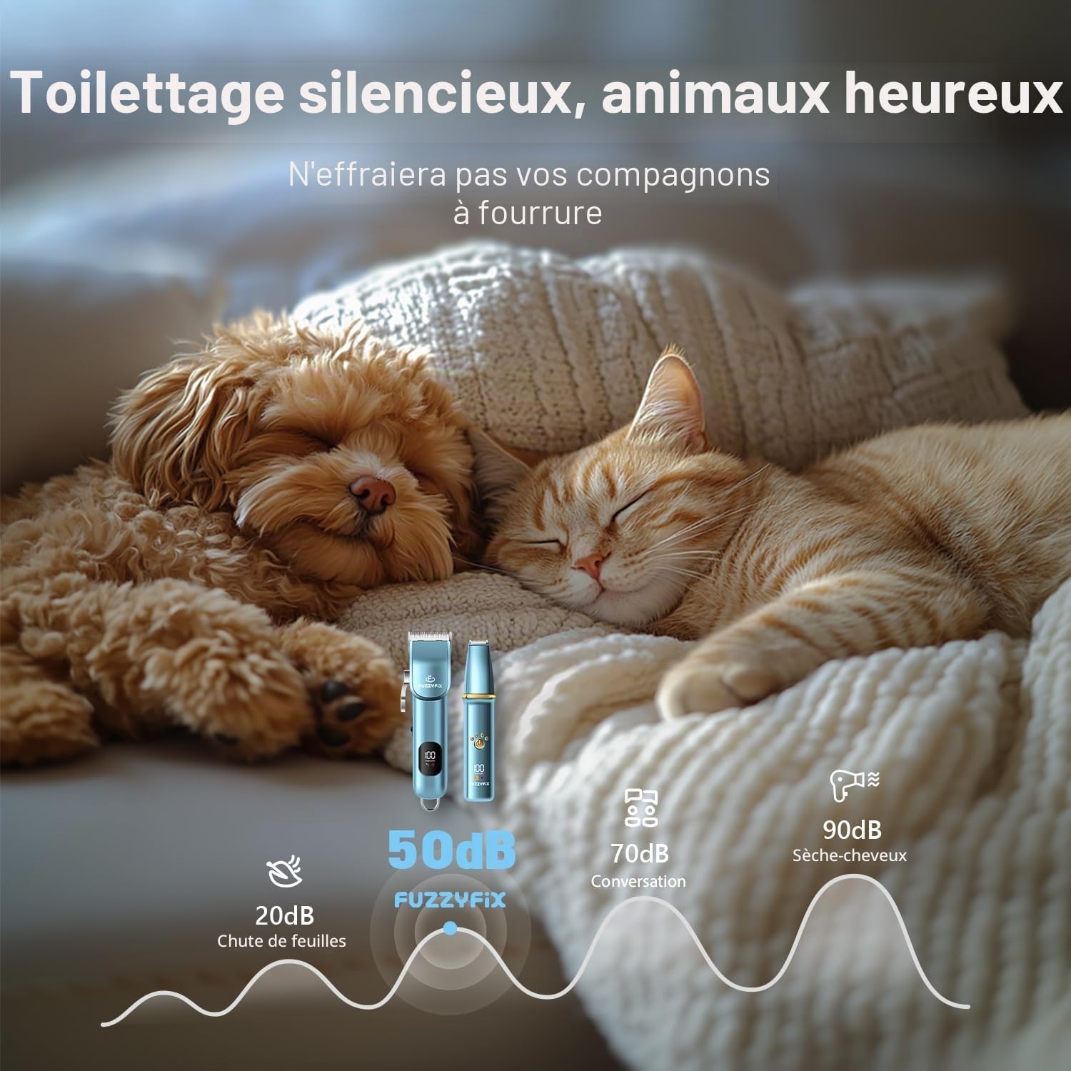 Detalle de FuzzyFix Tondeuses chiens 3 en 1 sans fil pour Pattes et Corps – Silencieuse et Puissante