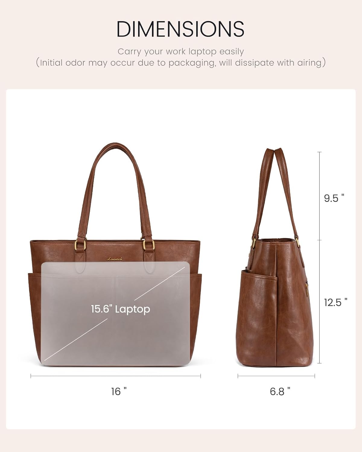 Detalle de LOVEVOOK 15.6-Inch Laptop Bag for Women — Vintage Vegan Leather Work Tote with Cup Holder